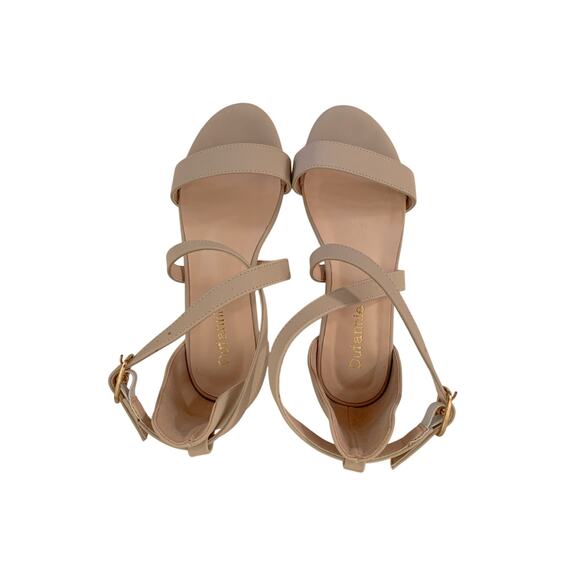 Sandals-Low Heels-Dress Pump-Ankle Strap-Open Toe-Nude-Big Girls-1 - Picture 4 of 7